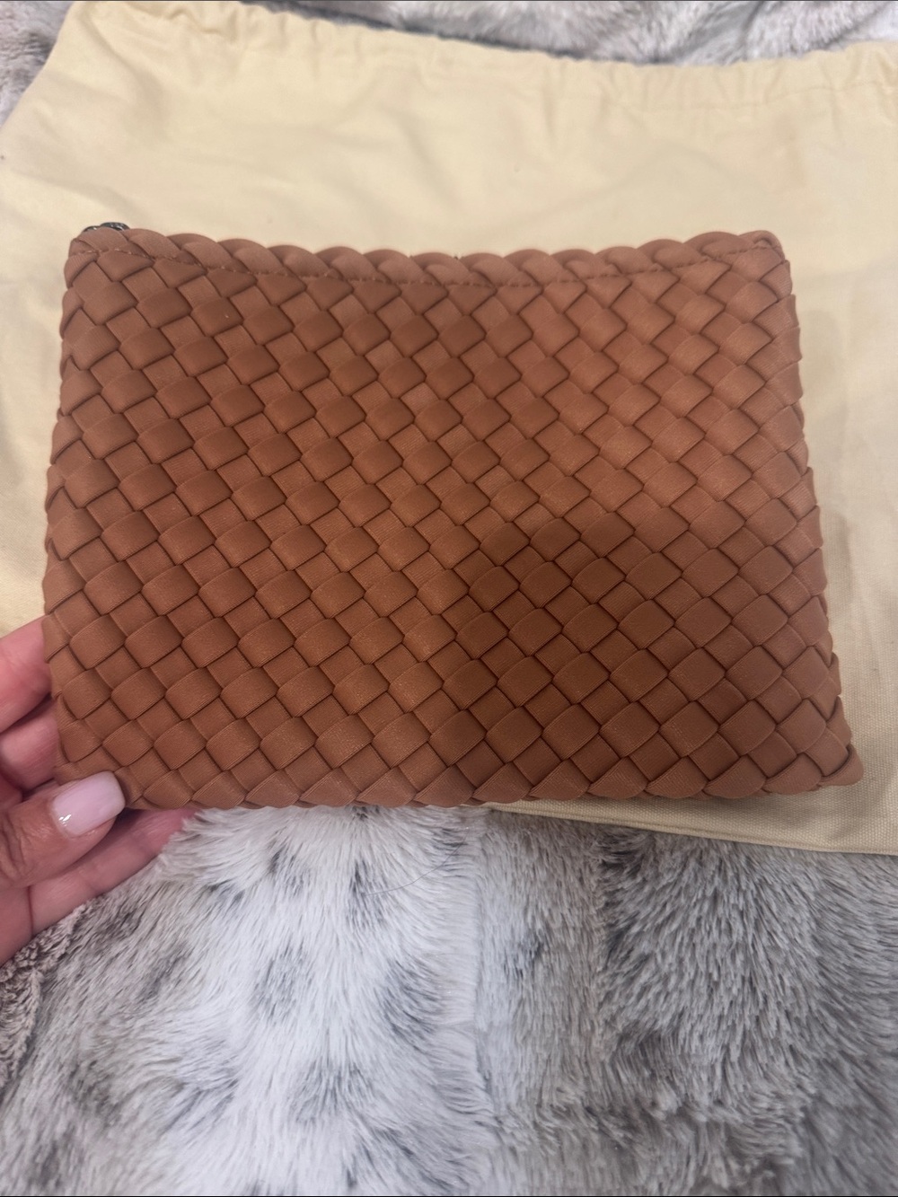 Authentic Naghedi Woven Chestnut Small Tote with Pouch - Picture 4 of 8